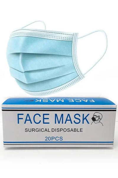 Blue Surgical 3 Layer Disposable Face Mask 20 Pieces - AMIClubwear
