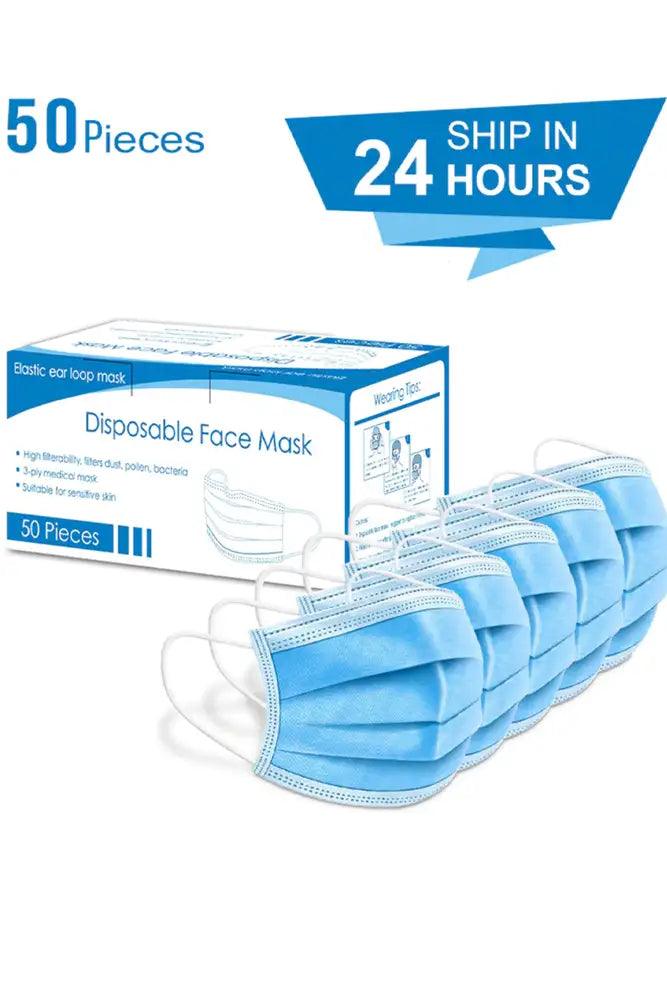 Blue Surgical 3 Layer Disposable Face Mask 50 Pieces - AMIClubwear