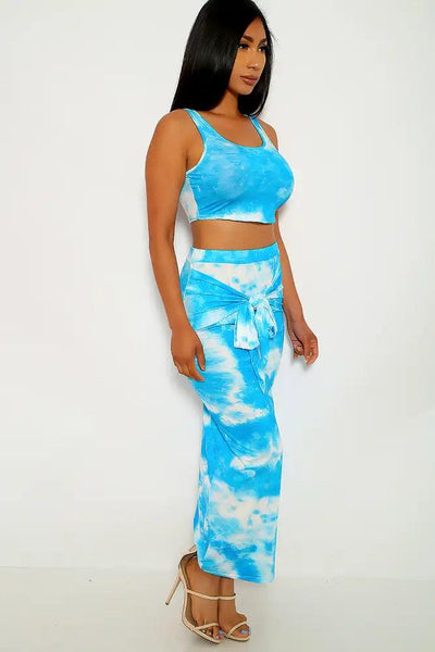 Blue Tie Dye Print Two Piece Outfit - AMIClubwear