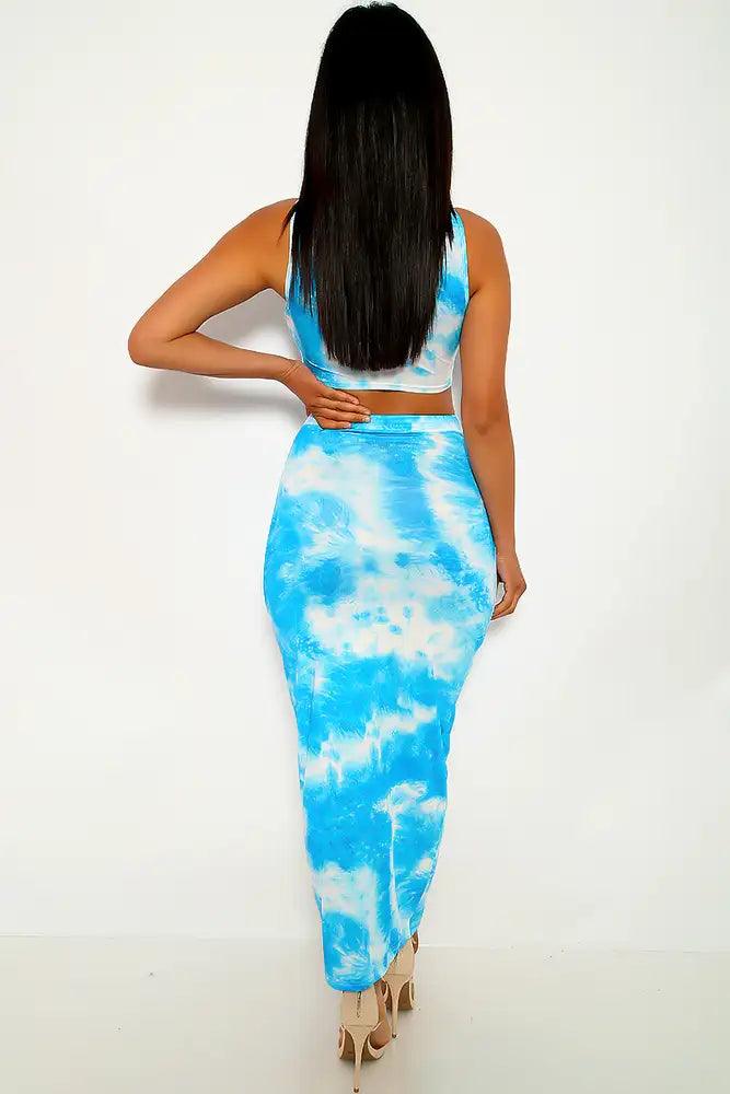 Blue Tie Dye Print Two Piece Outfit - AMIClubwear