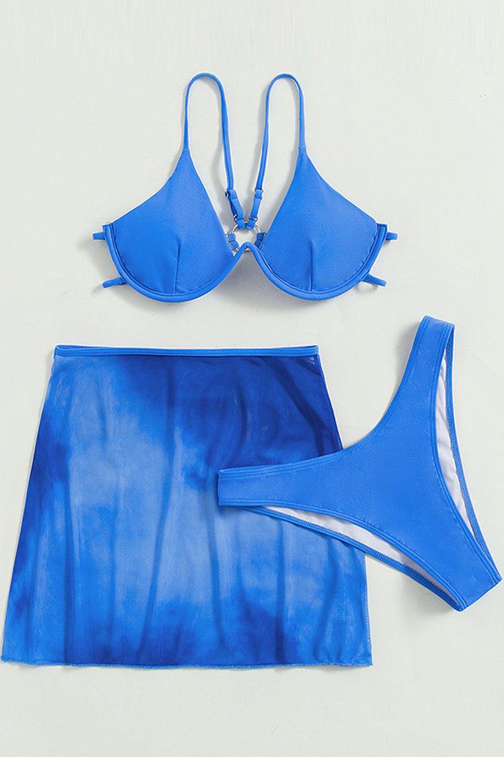 Blue U Underwire O-Ring Three Piece Swimsuit - AMIClubwear