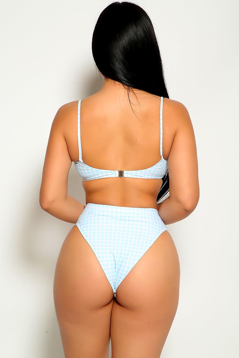 Blue White Checkered Print Cheeky Two Piece Swimsuit - AMIClubwear