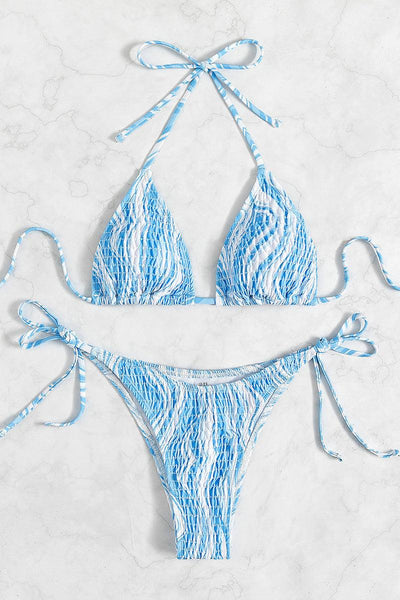 Blue White Geometric Print Sexy Two Piece Swimsuit - AMIClubwear
