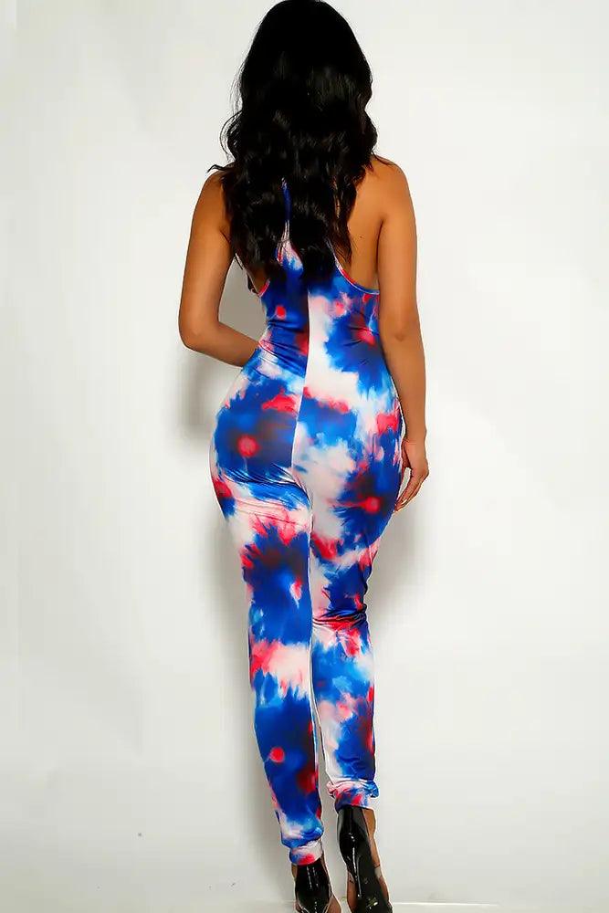 Blue White Printed Sleeveless Jumpsuit - AMIClubwear