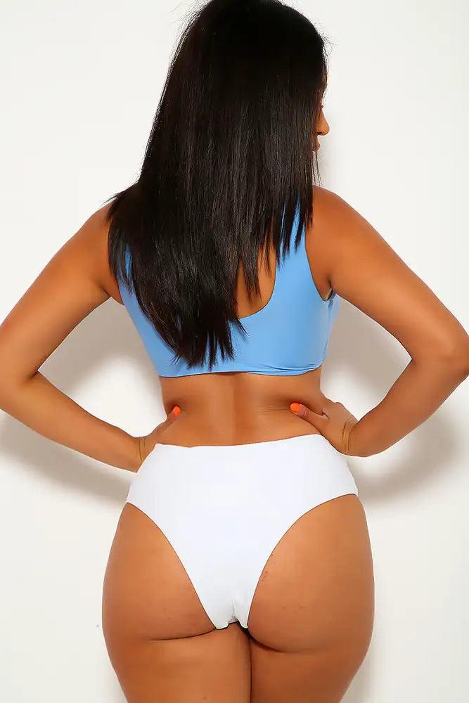 Blue White Tie Knot Two Piece Swimsuit - AMIClubwear