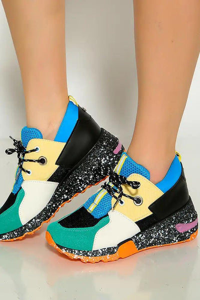Blue Yellow Color Brock Lace Up Sneakers - AMIClubwear