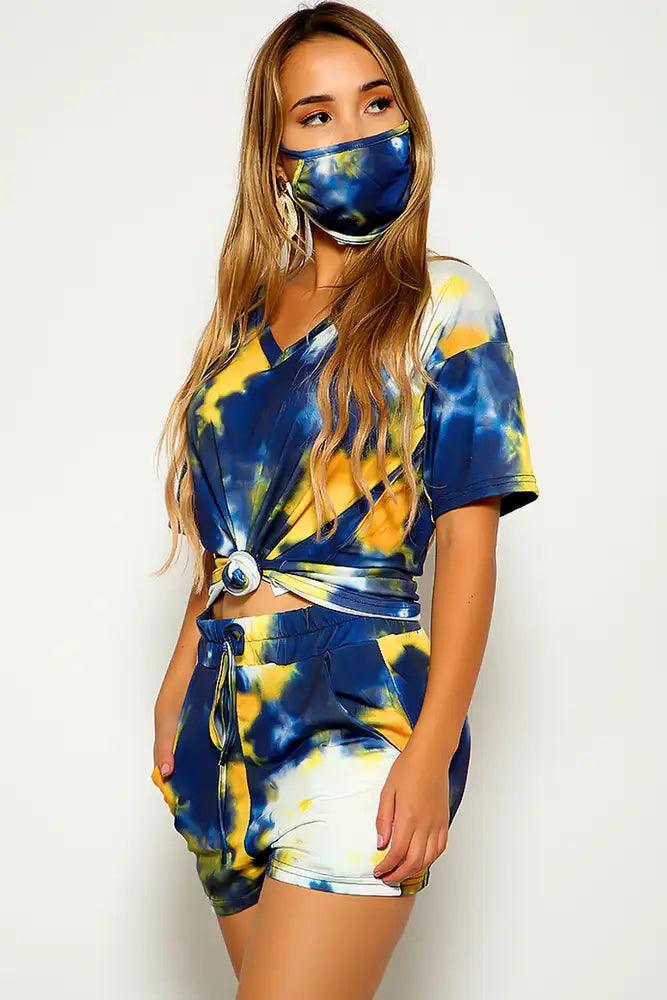 Blue Yellow Two Tone Three Piece Outfit - AMIClubwear