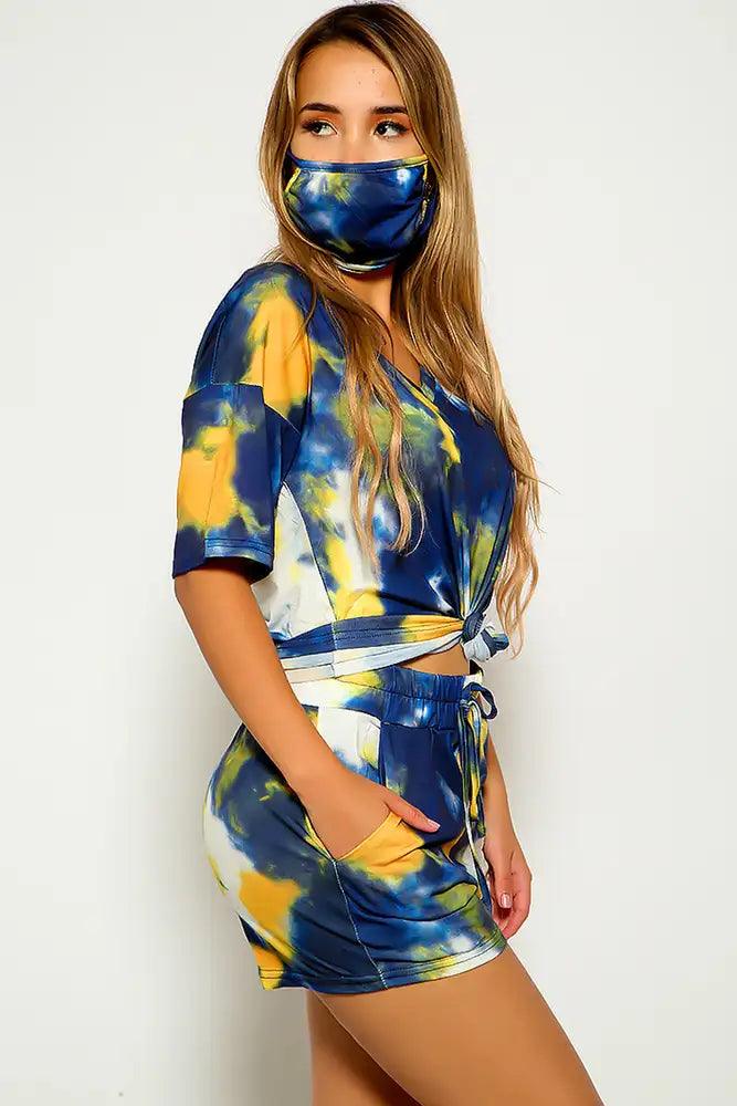 Blue Yellow Two Tone Three Piece Outfit - AMIClubwear