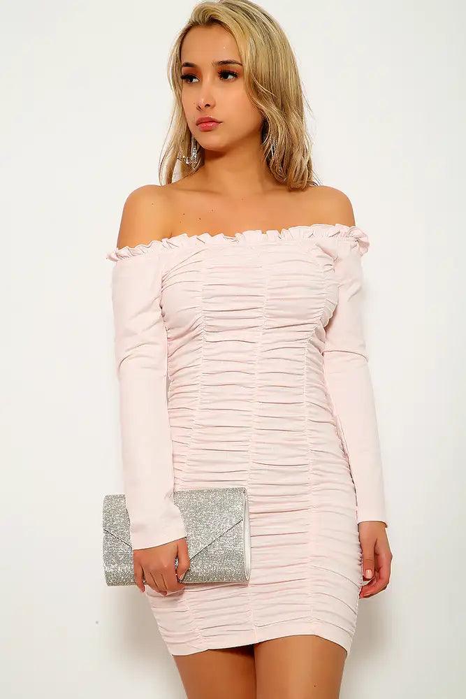 Blush White Ruched Party Dress - AMIClubwear