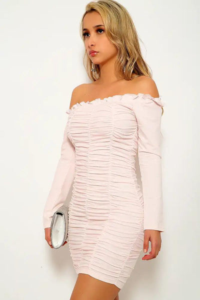 Blush White Ruched Party Dress - AMIClubwear