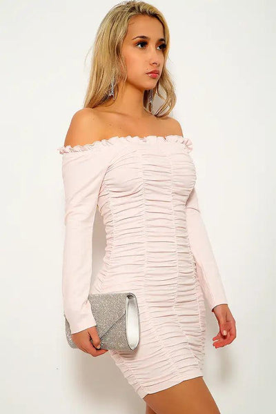 Blush White Ruched Party Dress - AMIClubwear