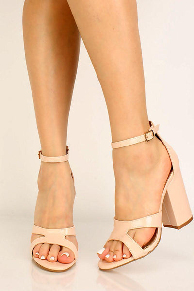 Bone Cut Out Faux Leather Chunky Heels - AMIClubwear