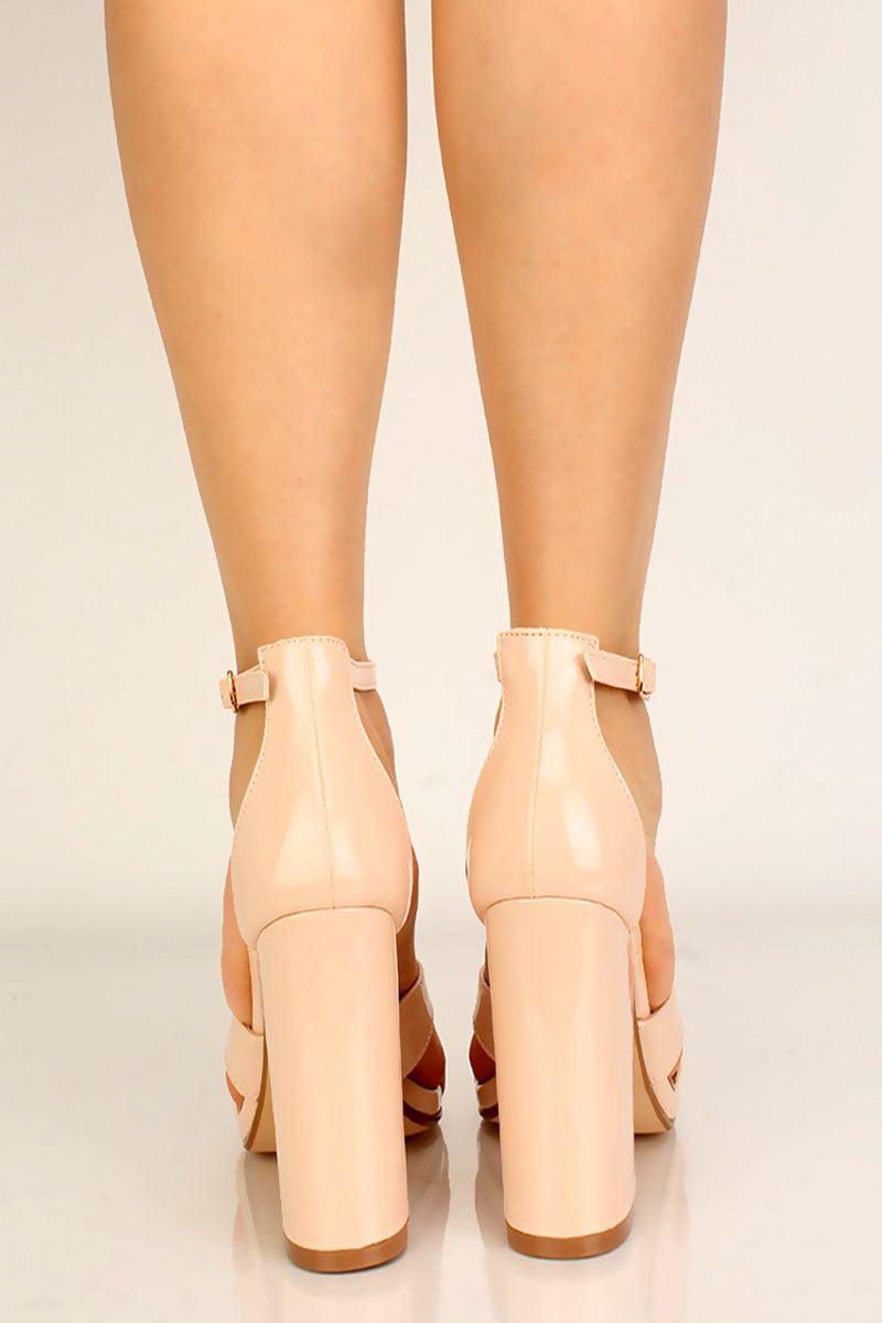 Bone Cut Out Faux Leather Chunky Heels - AMIClubwear