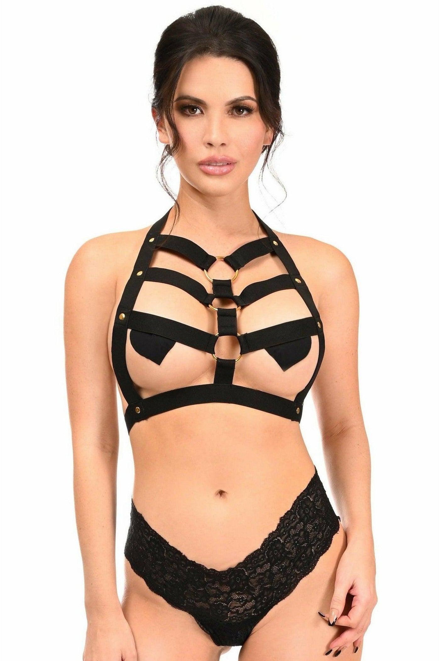 Black Stretchy Body Harness w/Gold Hardware - Daisy Corsets