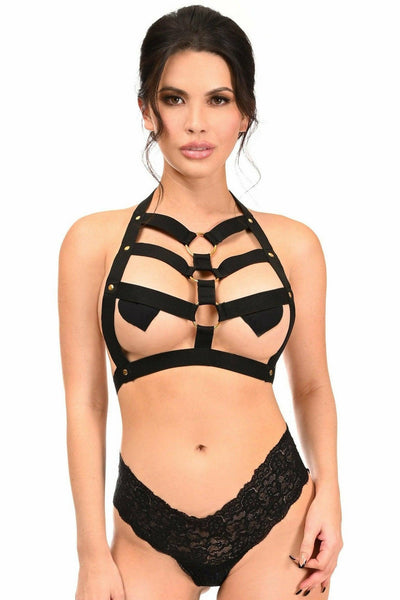 Black Stretchy Body Harness w/Gold Hardware - Daisy Corsets