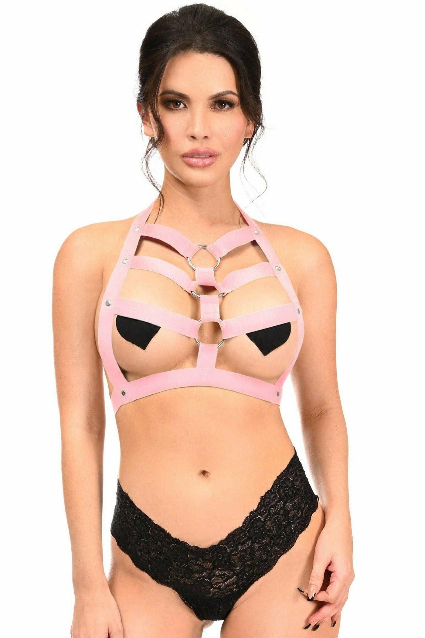 Lt Pink Stretchy Body Harness w/Silver Hardware - Daisy Corsets