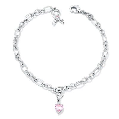 Breast Cancer Awareness Ribbon and Heart Charm Bracelet - AMIClubwear