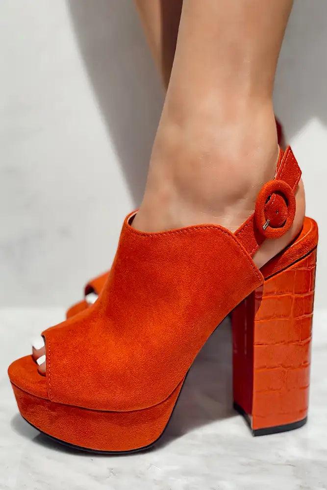 Brick Peep Toe Platform Chunky Heel Sling Back Booties - AMIClubwear