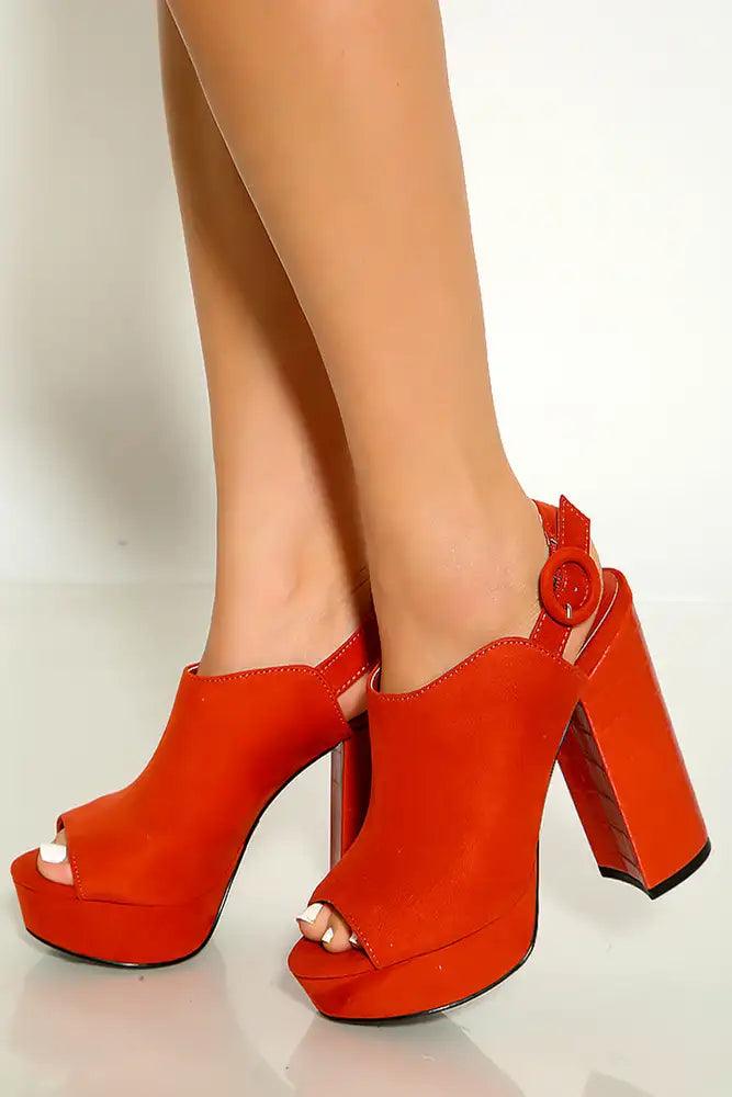 Brick Peep Toe Platform Chunky Heel Sling Back Booties - AMIClubwear