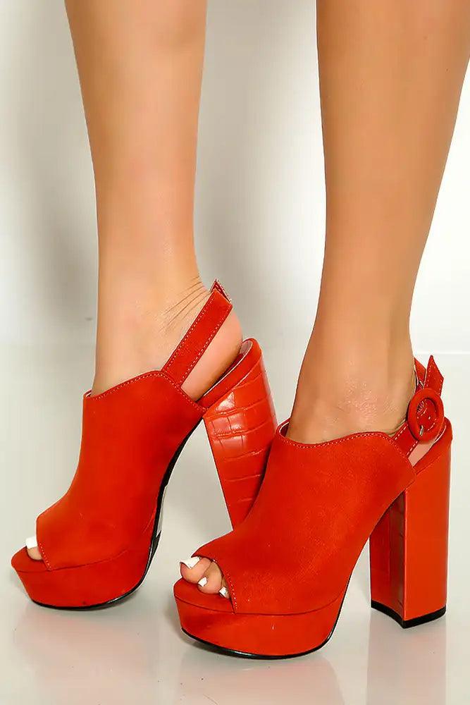 Brick Peep Toe Platform Chunky Heel Sling Back Booties - AMIClubwear