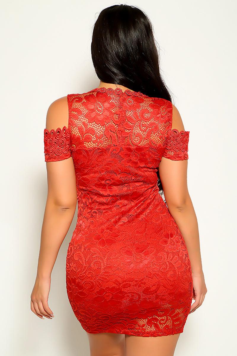 Brick Short Sleeve Floral Lace Design Sexy Dress - AMIClubwear