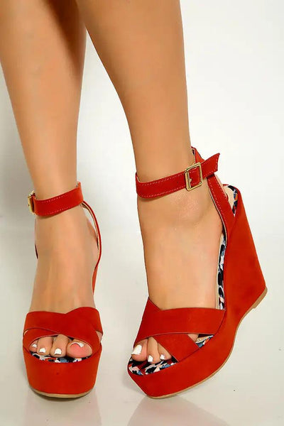 Brick Strappy open Toe Ankle Strap Platform Wedges - AMIClubwear