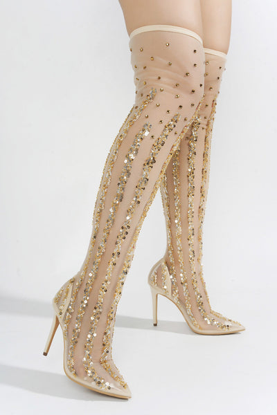 BRIDE - NUDE Thigh High Boots - AMIClubwear