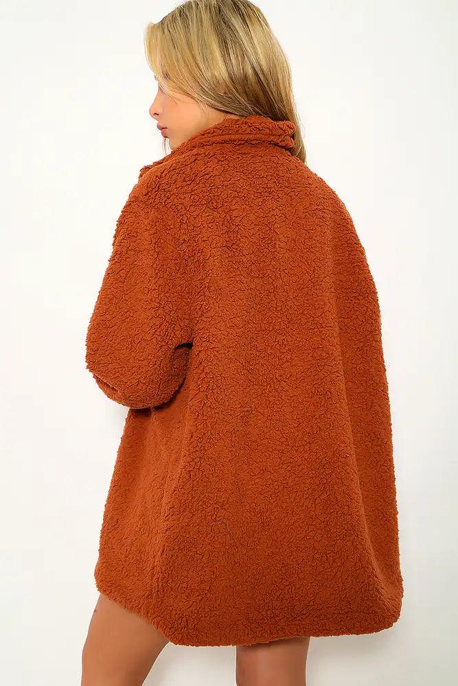 Brown Faux Fur Sherpa Long Sleeve Coat - AMIClubwear