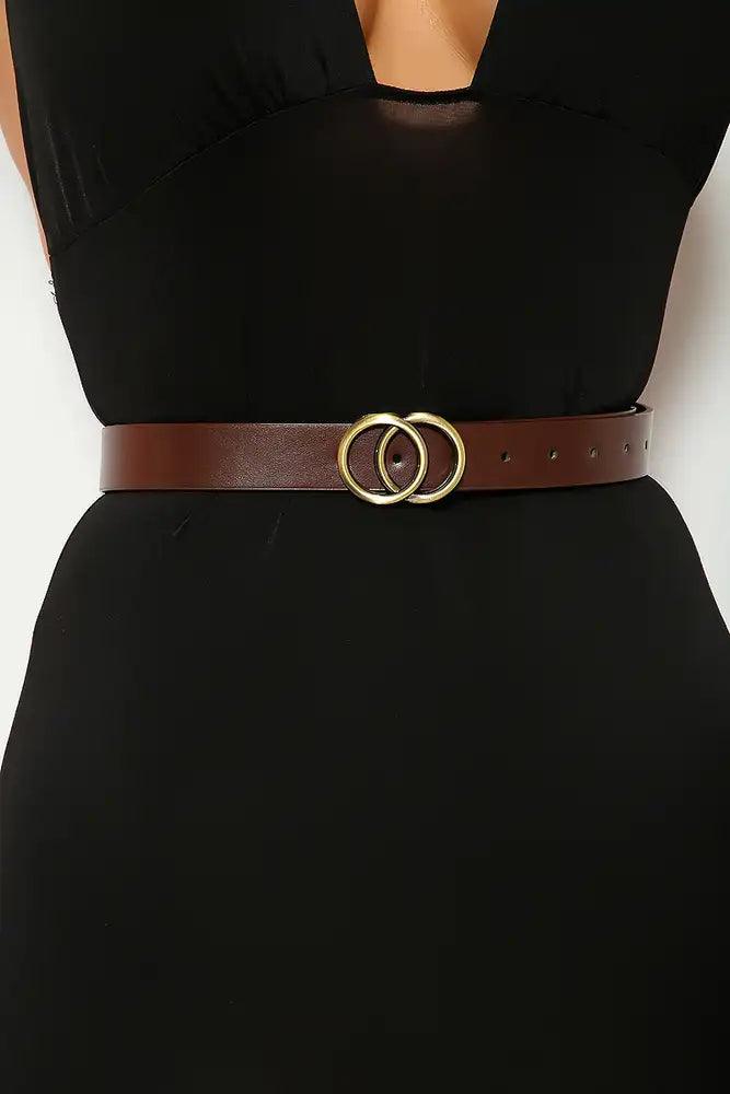 Brown Gold Double O-Ring Accent Belt - AMIClubwear