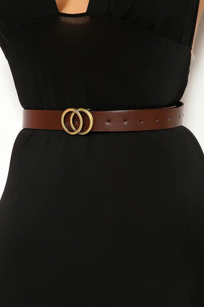 Brown Gold Double O-Ring Accent Belt - AMIClubwear