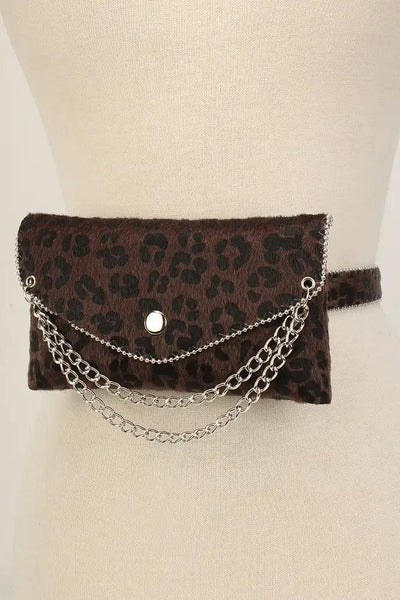 Brown Leopard Chained Short Hair Faux Fur Fanny Pack - AMIClubwear