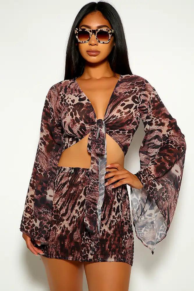 Brown Leopard Print Plus Size Two Piece Dress - AMIClubwear