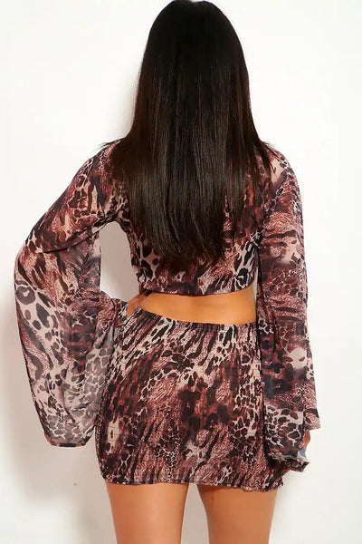 Brown Leopard Print Two Piece Dress - AMIClubwear