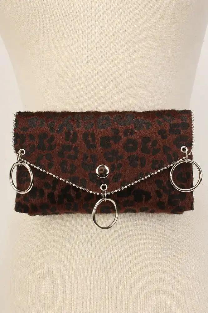Brown Leopard Short Hair Faux Fur Fanny Pack