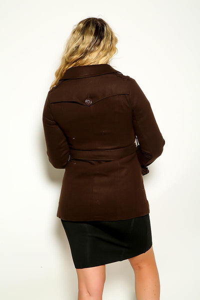 Brown Long Sleeve Double Button Belted Winter Coat - AMIClubwear