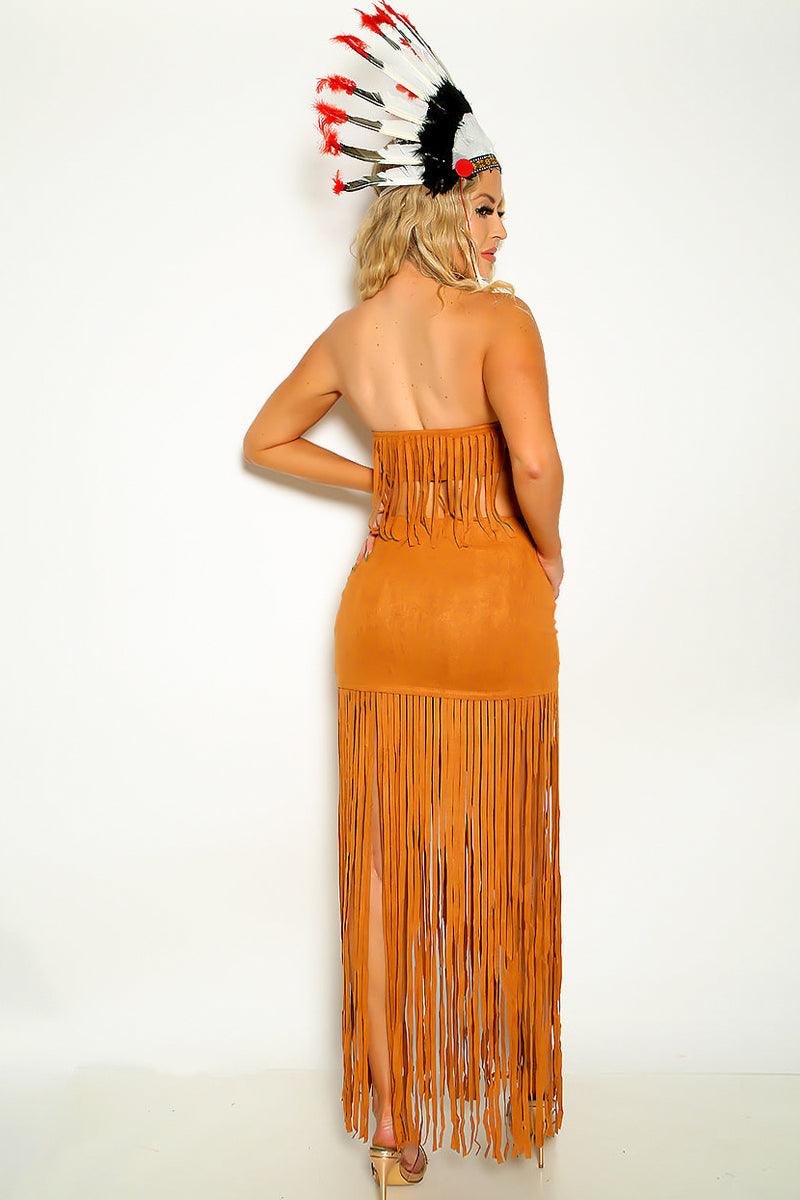 Brown Sexy Womens Cherokee Indian Fringe 3 Pc Costume - AMIClubwear