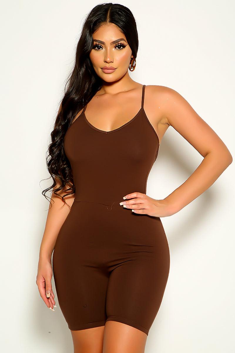 Brown Sleeveless Strappy Sexy Romper - AMIClubwear