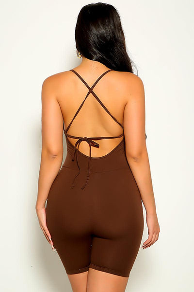 Brown Sleeveless Strappy Sexy Romper - AMIClubwear