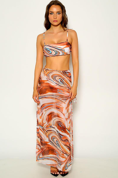 Brown White Printed Sexy Three Piece Swimsuit - AMIClubwear