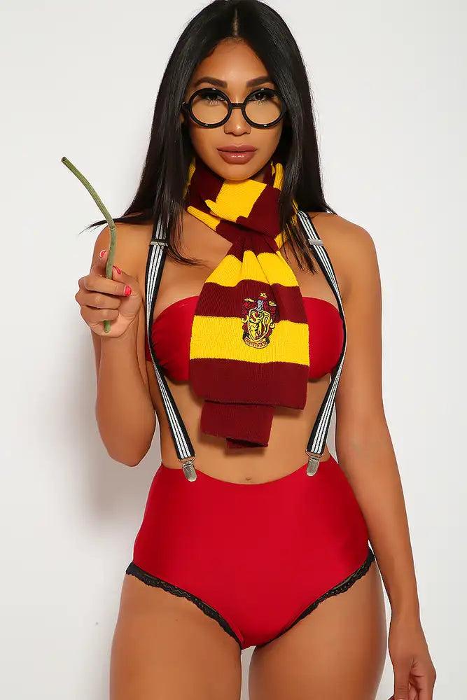 Burgundy 5 Pc Wizard Costume Sexy Harry Halloween - AMIClubwear