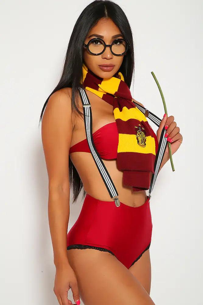 Burgundy 5 Pc Wizard Costume Sexy Harry Halloween - AMIClubwear