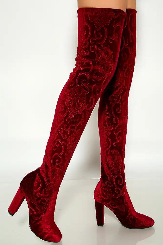 Burgundy velvet clearance thigh high boots