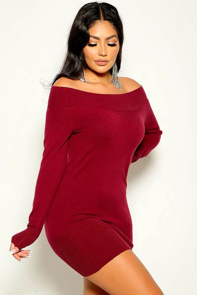 Burgundy Off Shoulder Sweater Dress – AMIClubwear