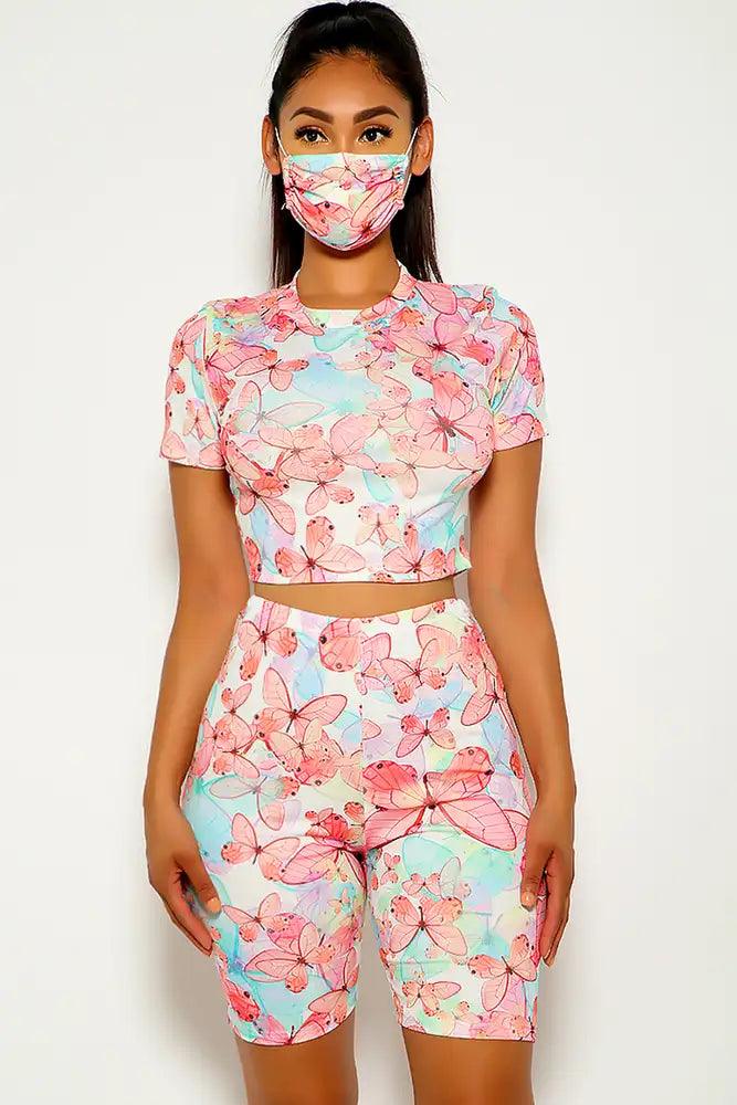 Butterfly Short Sleeve Three Piece Outfit - AMIClubwear