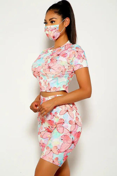 Butterfly Short Sleeve Three Piece Outfit - AMIClubwear