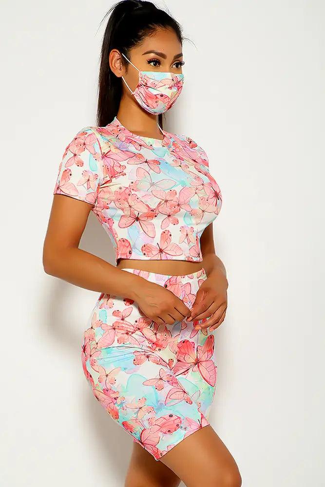 Butterfly Short Sleeve Three Piece Outfit - AMIClubwear