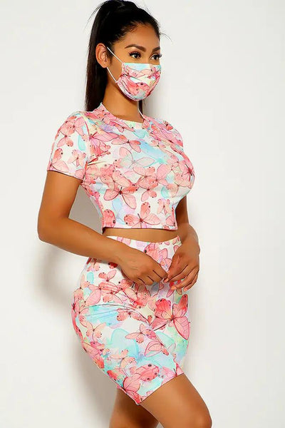 Butterfly Short Sleeve Three Piece Outfit - AMIClubwear