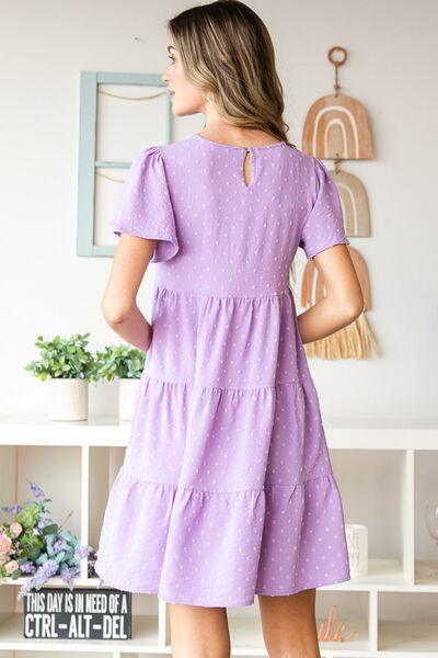 Heimish Full Size Swiss Dot Short Sleeve Tiered Dress - AMIClubwear