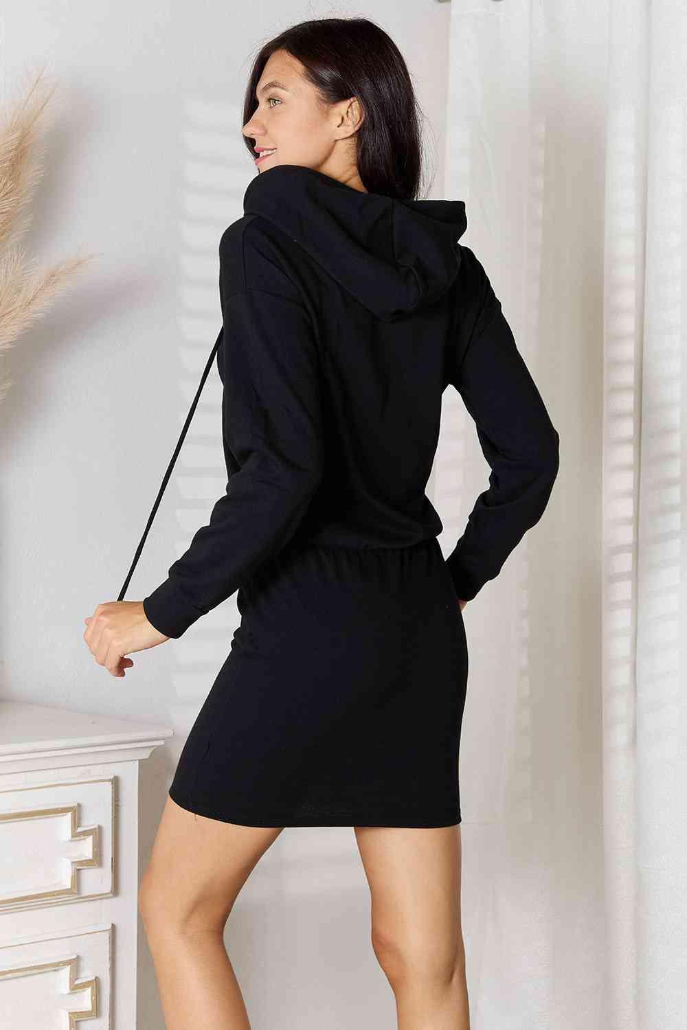 Culture Code Full Size Drawstring Long Sleeve Hooded Dress - AMIClubwear