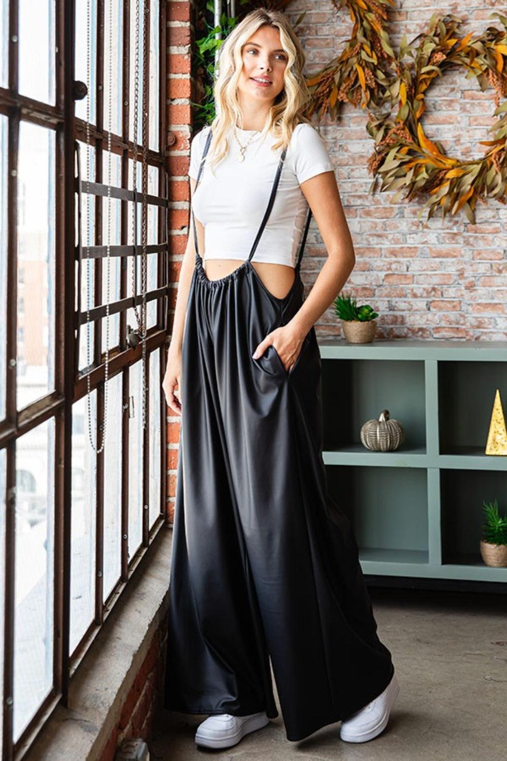 First Love Drawstring Back Spaghetti Strap Wide Leg Overall - AMIClubwear